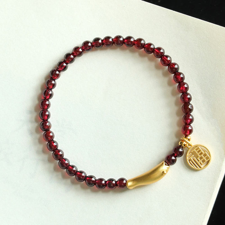 Braccialetto di purificazione Buddha Stones Garnet 925 Sterling Silver Fish Fu Character