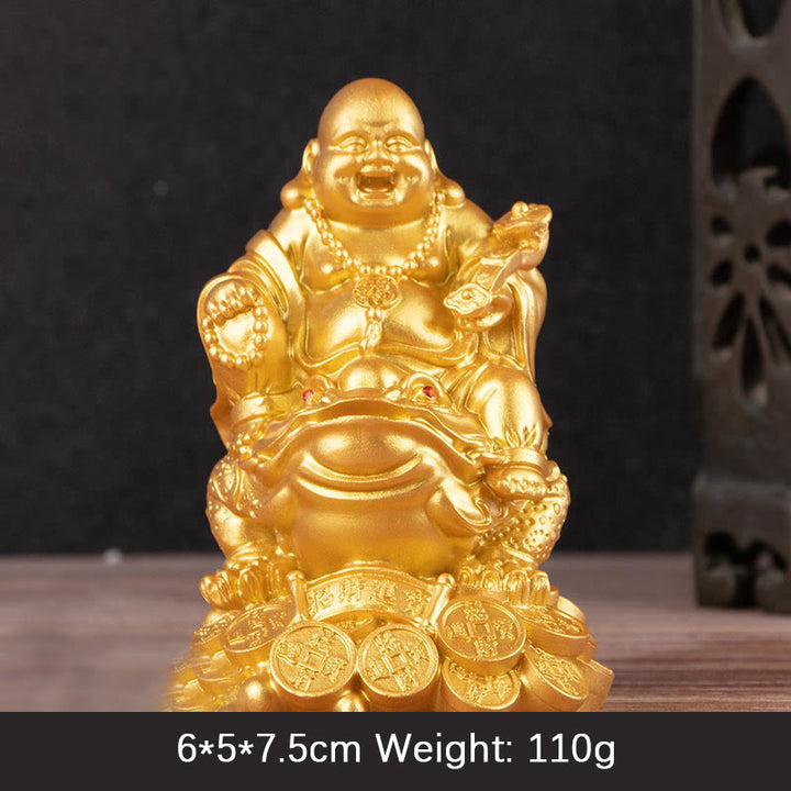 Buddha Stones Buddha che ride Feng Shui Rana Rospo Monete di rame Attraggono la ricchezza Statua in resina Decorazione per la casa - Buddha d'oro - Piccolo 6*5*7,5 cm - image 1