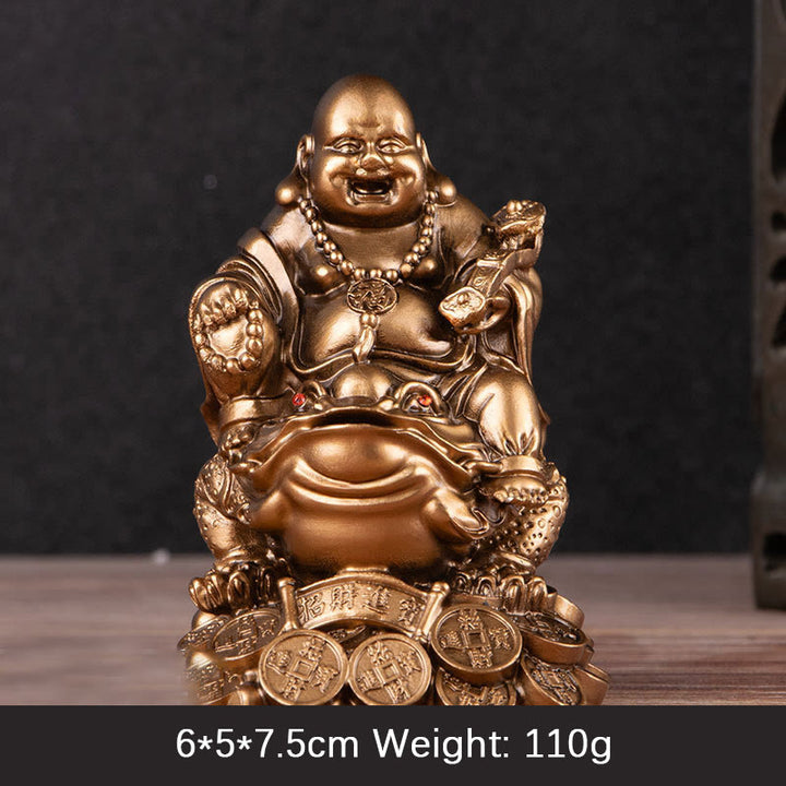 Buddha Stones Buddha che ride Feng Shui Rana Rospo Monete di rame Attraggono la ricchezza Statua in resina Decorazione per la casa