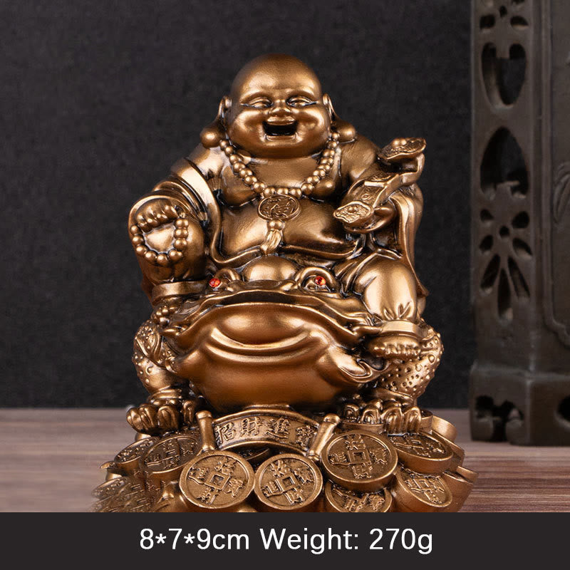 Buddha Stones Buddha che ride Feng Shui Rana Rospo Monete di rame Attraggono la ricchezza Statua in resina Decorazione per la casa