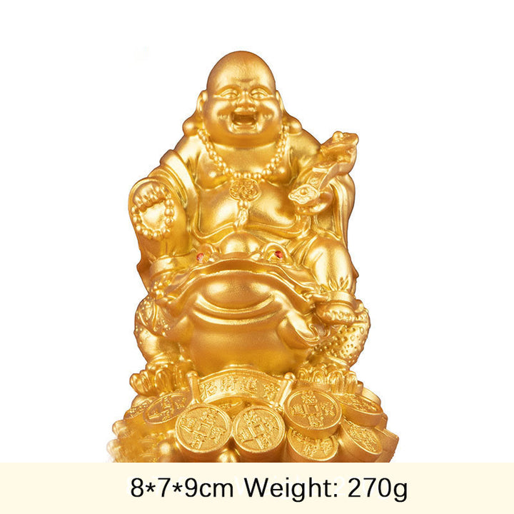 Buddha Stones Buddha che ride Feng Shui Rana Rospo Monete di rame Attraggono la ricchezza Statua in resina Decorazione per la casa - Buddha d'oro - Medio 8*7*9cm - image 2