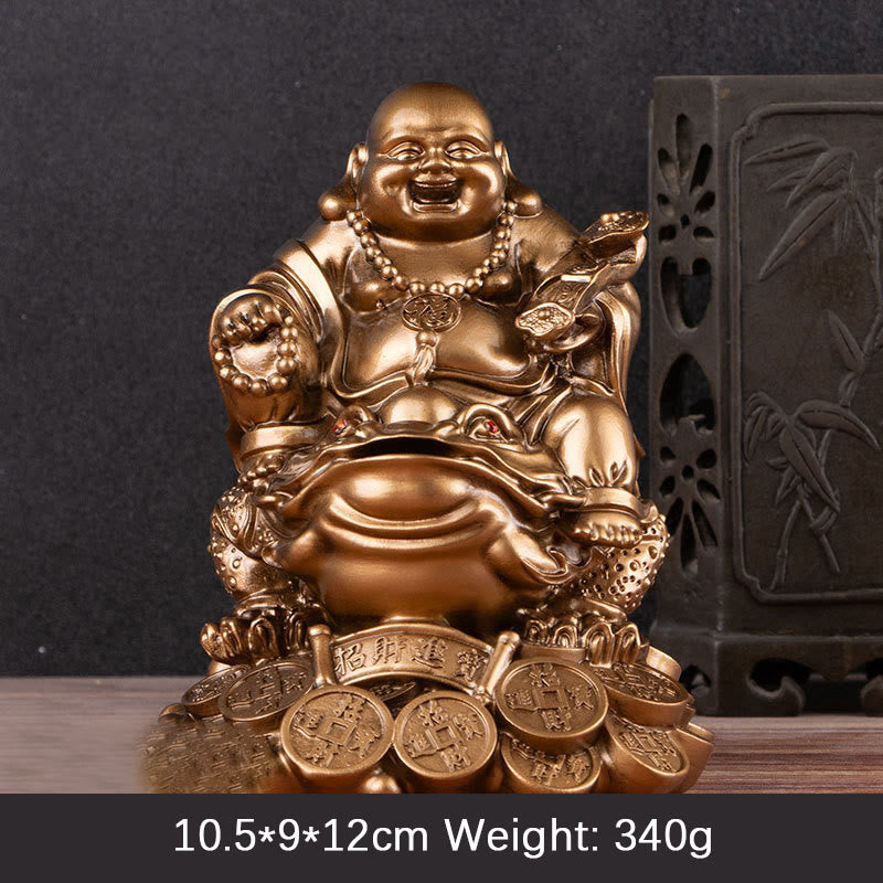 Buddha Stones Buddha che ride Feng Shui Rana Rospo Monete di rame Attraggono la ricchezza Statua in resina Decorazione per la casa - Buddha di bronzo - Grande 10,5*9*12 cm - image 13