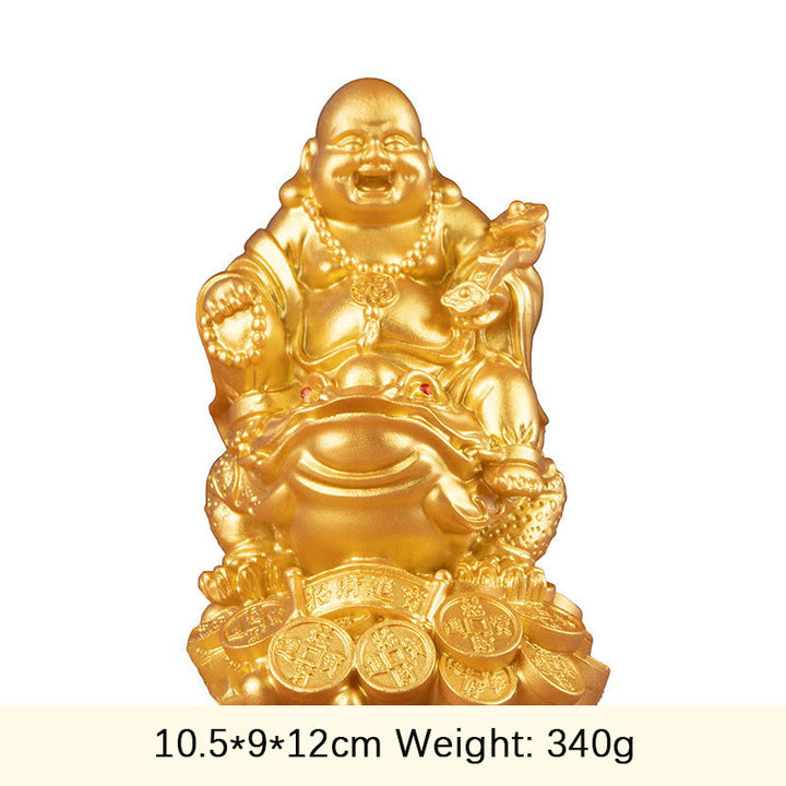 Buddha Stones Buddha che ride Feng Shui Rana Rospo Monete di rame Attraggono la ricchezza Statua in resina Decorazione per la casa - Buddha d'oro - Grande 10,5*9*12 cm - image 3
