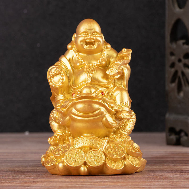 Buddha Stones Buddha che ride Feng Shui Rana Rospo Monete di rame Attraggono la ricchezza Statua in resina Decorazione per la casa