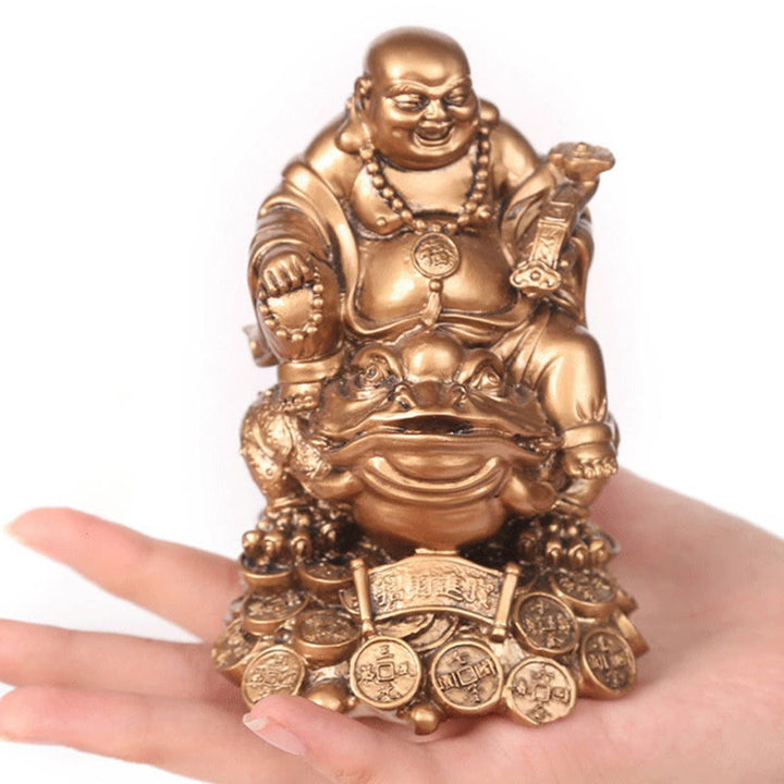 Buddha Stones Buddha che ride Feng Shui Rana Rospo Monete di rame Attraggono la ricchezza Statua in resina Decorazione per la casa