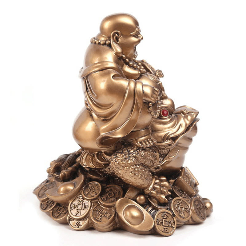 Buddha Stones Buddha che ride Feng Shui Rana Rospo Monete di rame Attraggono la ricchezza Statua in resina Decorazione per la casa - image 16
