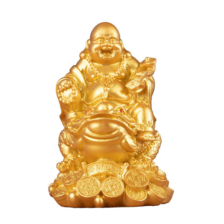 Buddha Stones Buddha che ride Feng Shui Rana Rospo Monete di rame Attraggono la ricchezza Statua in resina Decorazione per la casa