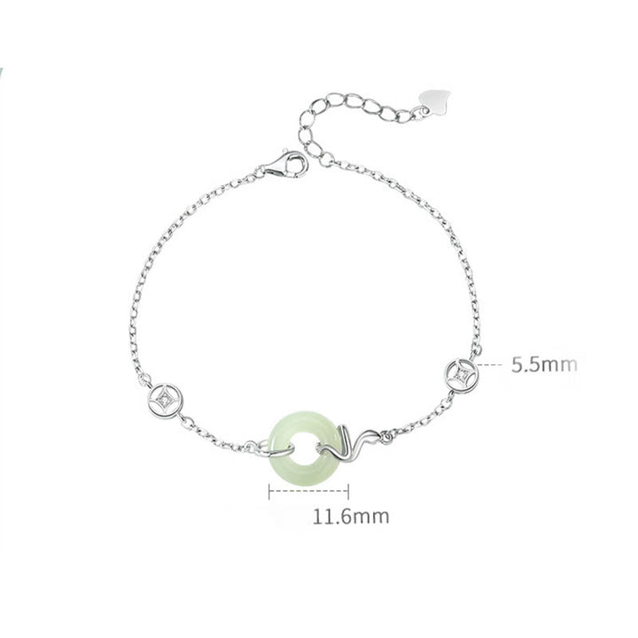 Braccialetto portafortuna dell'anno del serpente con fibbia della pace in argento sterling 925 e giada di Hetian Buddha Stones