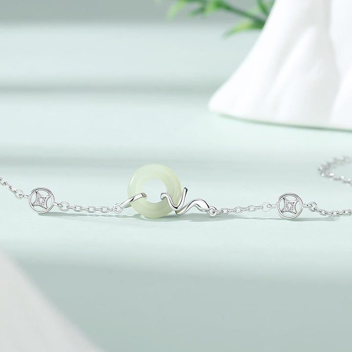 Braccialetto portafortuna dell'anno del serpente con fibbia della pace in argento sterling 925 e giada di Hetian Buddha Stones