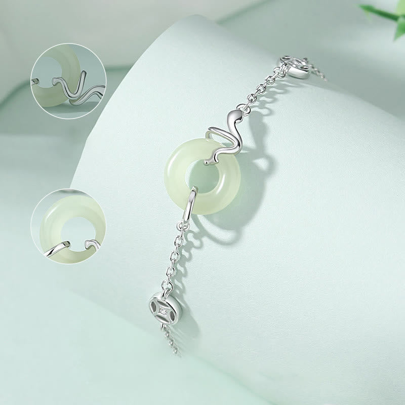 Braccialetto portafortuna dell'anno del serpente con fibbia della pace in argento sterling 925 e giada di Hetian Buddha Stones