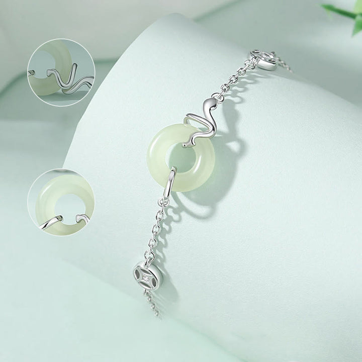 Braccialetto portafortuna dell'anno del serpente con fibbia della pace in argento sterling 925 e giada di Hetian Buddha Stones