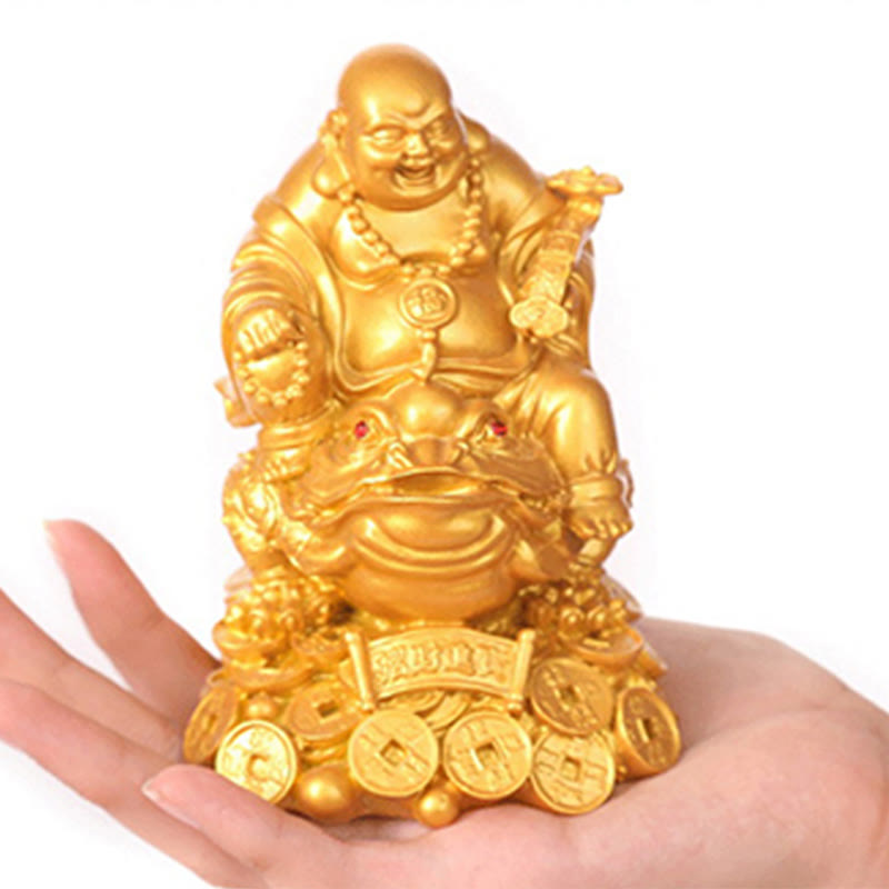 Buddha Stones Buddha che ride Feng Shui Rana Rospo Monete di rame Attraggono la ricchezza Statua in resina Decorazione per la casa - image 9