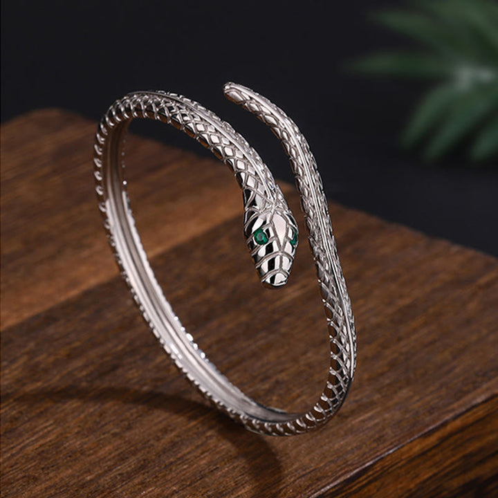 Braccialetto di benedizione dell'anno del serpente a forma di serpente in argento sterling 999 Buddha Stones