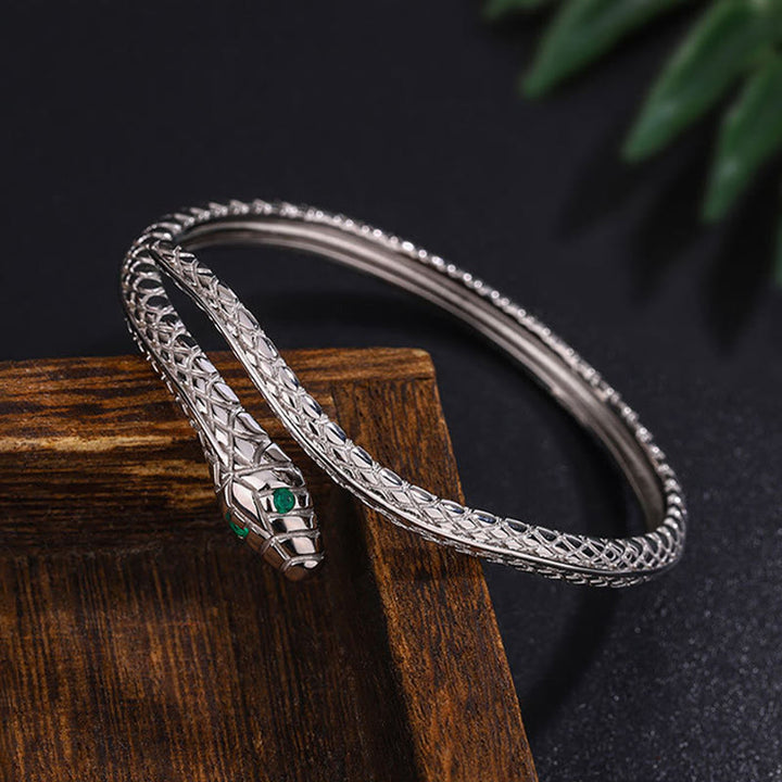 Braccialetto di benedizione dell'anno del serpente a forma di serpente in argento sterling 999 Buddha Stones