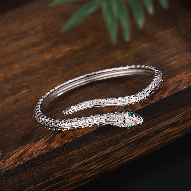 Braccialetto di benedizione dell'anno del serpente a forma di serpente in argento sterling 999 Buddha Stones