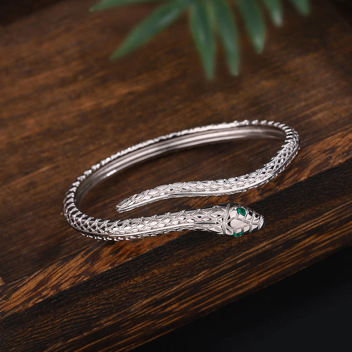 Braccialetto di benedizione dell'anno del serpente a forma di serpente in argento sterling 999 Buddha Stones