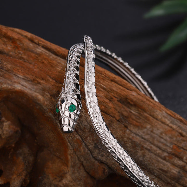 Braccialetto di benedizione dell'anno del serpente a forma di serpente in argento sterling 999 Buddha Stones