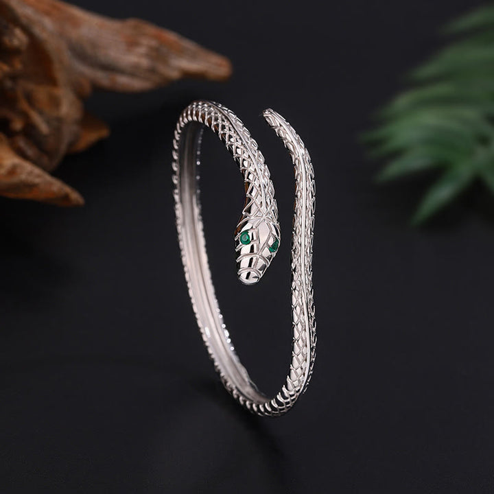 Braccialetto di benedizione dell'anno del serpente a forma di serpente in argento sterling 999 Buddha Stones
