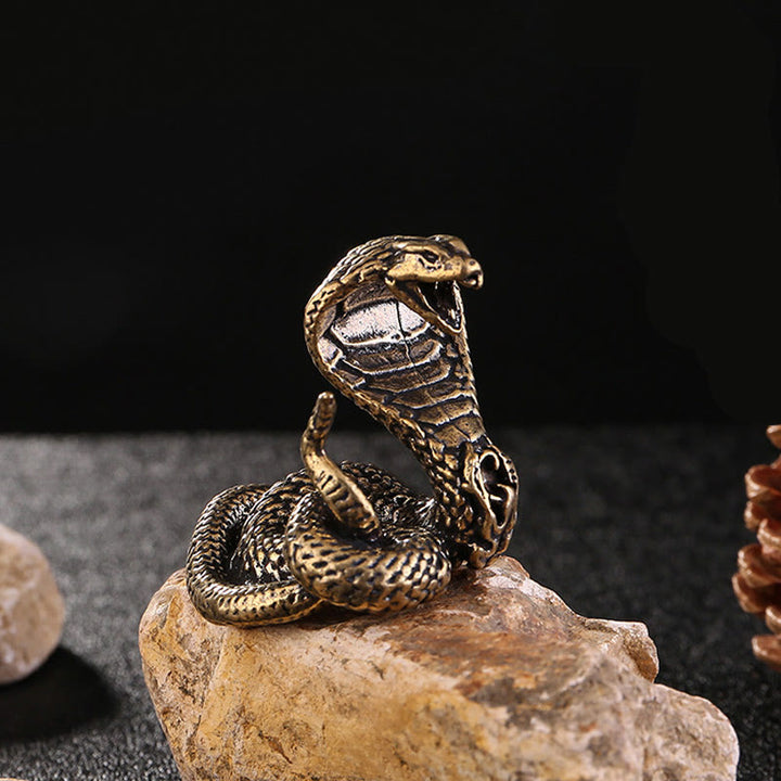 Buddha Stones Mini Piccolo Anno del Serpente Cobra Ottone Rame Decorazione per la casa