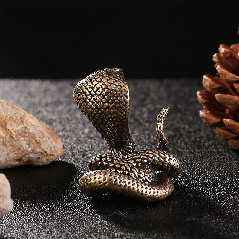 Buddha Stones Mini Piccolo Anno del Serpente Cobra Ottone Rame Decorazione per la casa