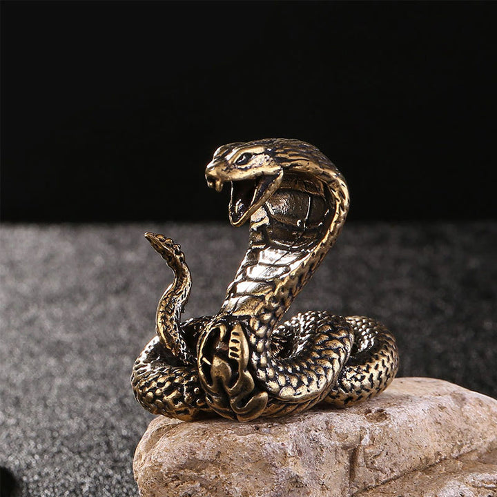Buddha Stones Mini Piccolo Anno del Serpente Cobra Ottone Rame Decorazione per la casa