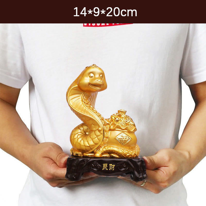 Buddha Stones Anno del serpente Fu Carattere Tesoro Ciotola Lingotti Raccogli Ricchezza Resina Casa Statua Decorazione
