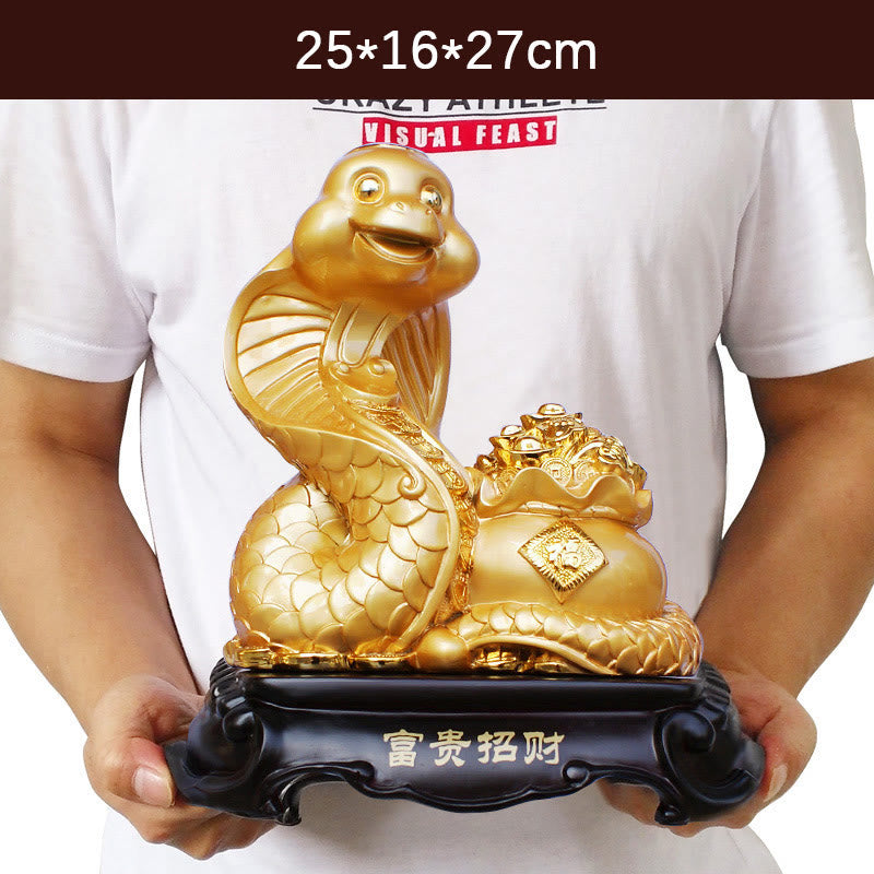 Buddha Stones Anno del serpente Fu Carattere Tesoro Ciotola Lingotti Raccogli Ricchezza Resina Casa Statua Decorazione