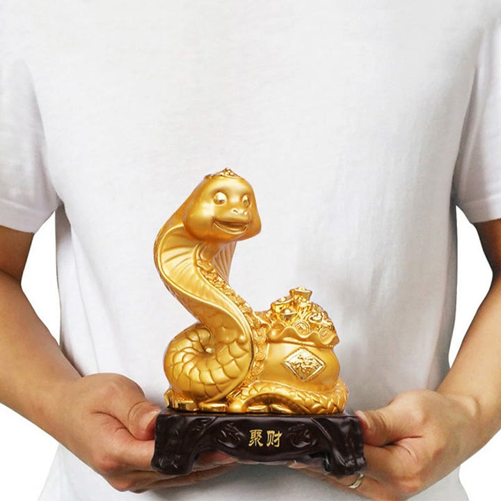 Buddha Stones Anno del serpente Fu Carattere Tesoro Ciotola Lingotti Raccogli Ricchezza Resina Casa Statua Decorazione