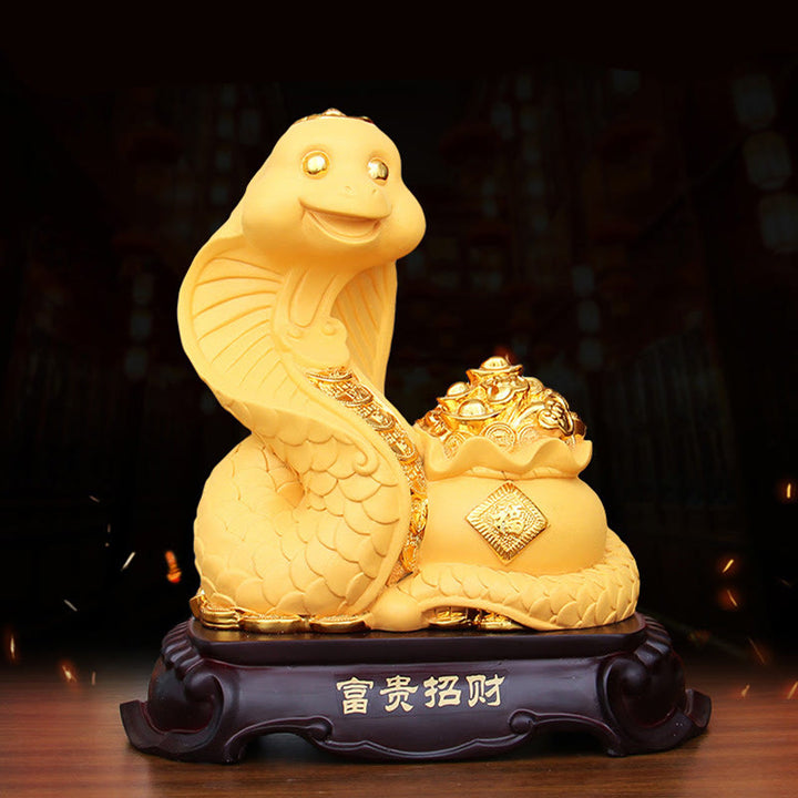 Buddha Stones Anno del serpente Fu Carattere Tesoro Ciotola Lingotti Raccogli Ricchezza Resina Casa Statua Decorazione