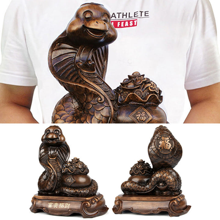 Buddha Stones Anno del serpente Fu Carattere Tesoro Ciotola Lingotti Raccogli Ricchezza Resina Casa Statua Decorazione