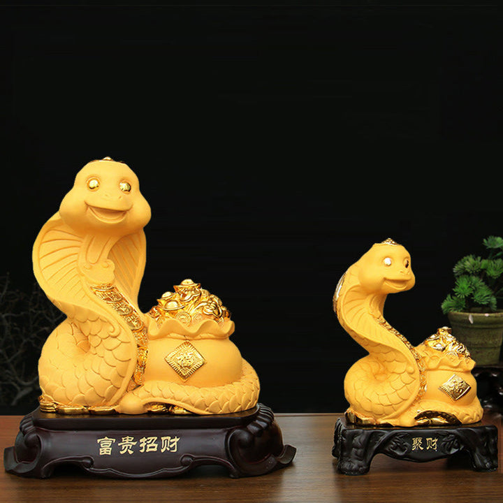 Buddha Stones Anno del serpente Fu Carattere Tesoro Ciotola Lingotti Raccogli Ricchezza Resina Casa Statua Decorazione