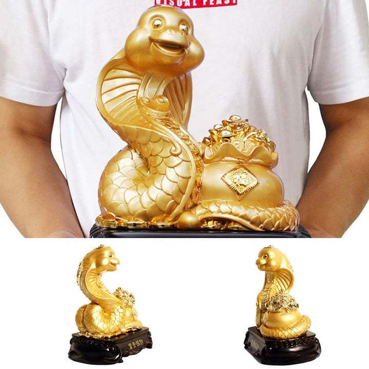 Buddha Stones Anno del serpente Fu Carattere Tesoro Ciotola Lingotti Raccogli Ricchezza Resina Casa Statua Decorazione