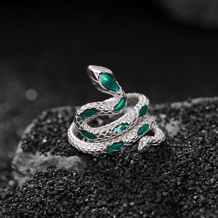 Anello di benedizione aperto regolabile con Buddha Stones in argento sterling 925 Anno del serpente