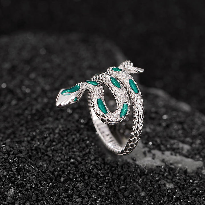 Anello di benedizione aperto regolabile con Buddha Stones in argento sterling 925 Anno del serpente