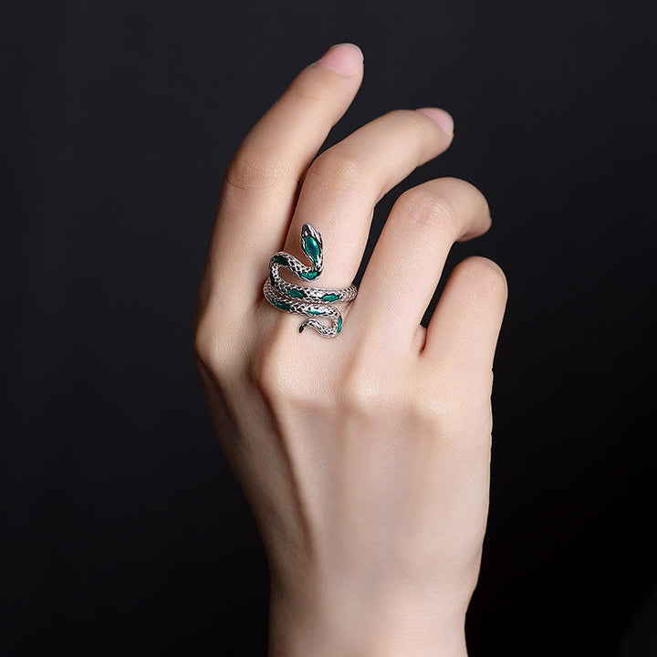 Anello di benedizione aperto regolabile con Buddha Stones in argento sterling 925 Anno del serpente
