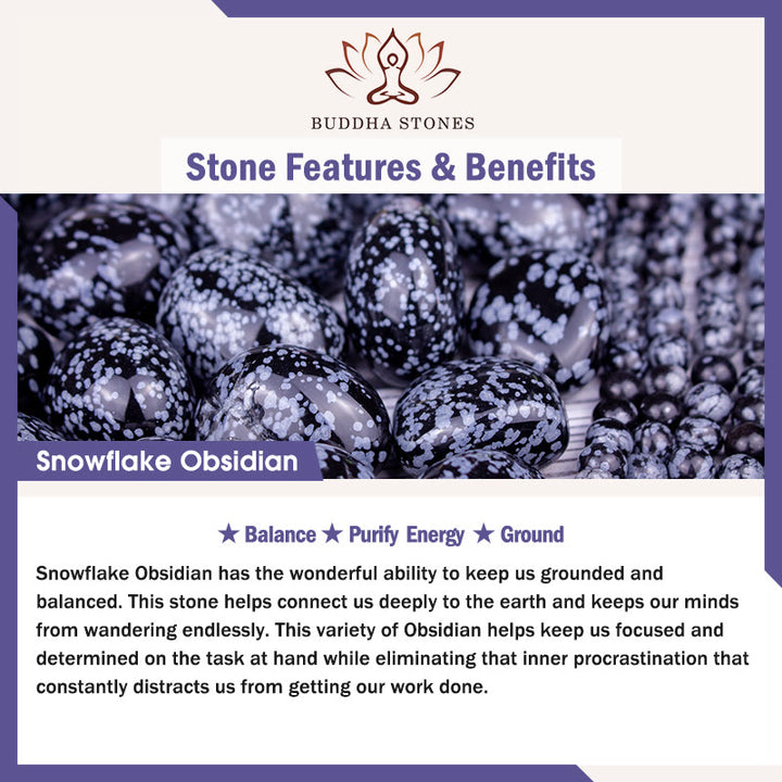 Braccialetto energetico in ossidiana fiocco di neve con sodalite e avventurina verde Buddha Stones New Job