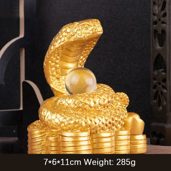 Buddha Stones Anno del serpente Lingotti Monete di rame Palla Ricchezza Statua in resina Decorazione per la casa - Grande serpente in lingotto d'oro 8*5,5*9,2 cm - image 3