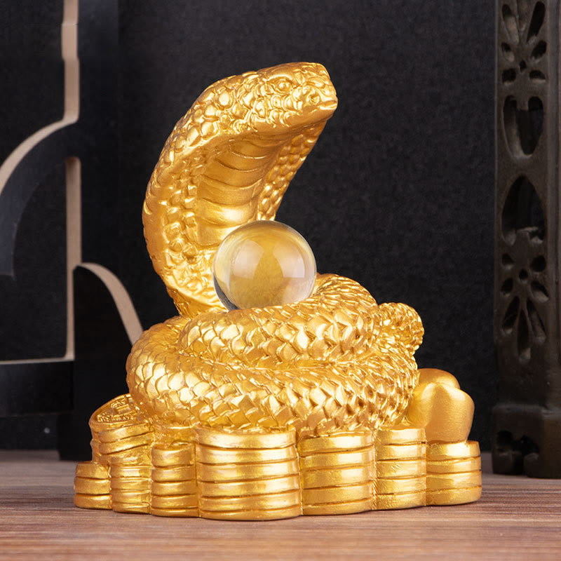 Buddha Stones Anno del serpente Lingotti Monete di rame Palla Ricchezza Statua in resina Decorazione per la casa - image 4