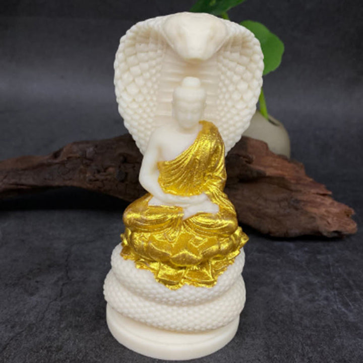 Buddha Stones Tathagata Shakyamuni Serpente Loto Avorio Frutto Meditazione Statua Serenità Decorazione Casa