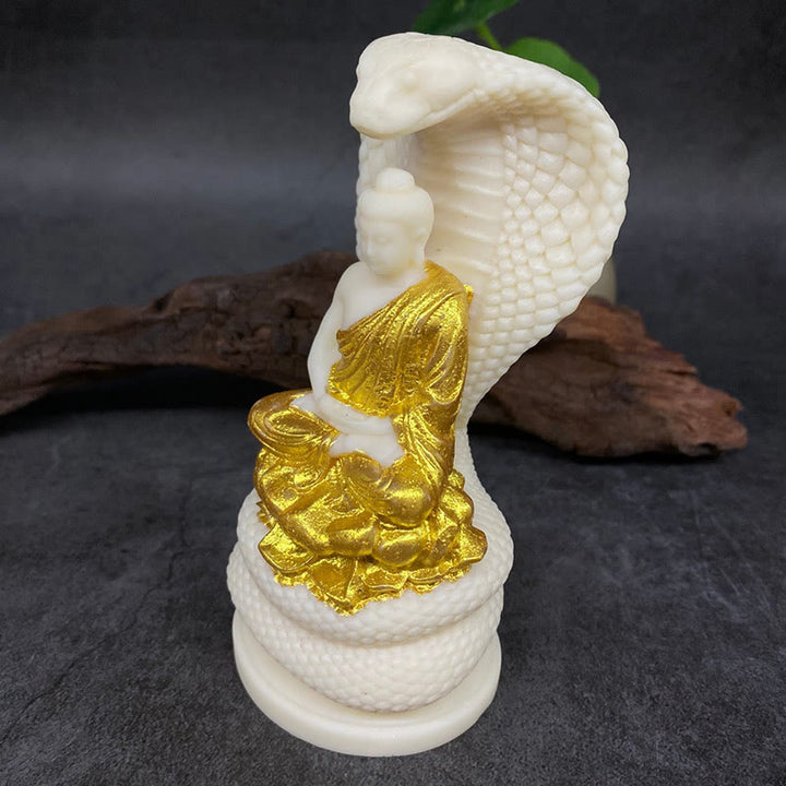 Buddha Stones Tathagata Shakyamuni Serpente Loto Avorio Frutto Meditazione Statua Serenità Decorazione Casa