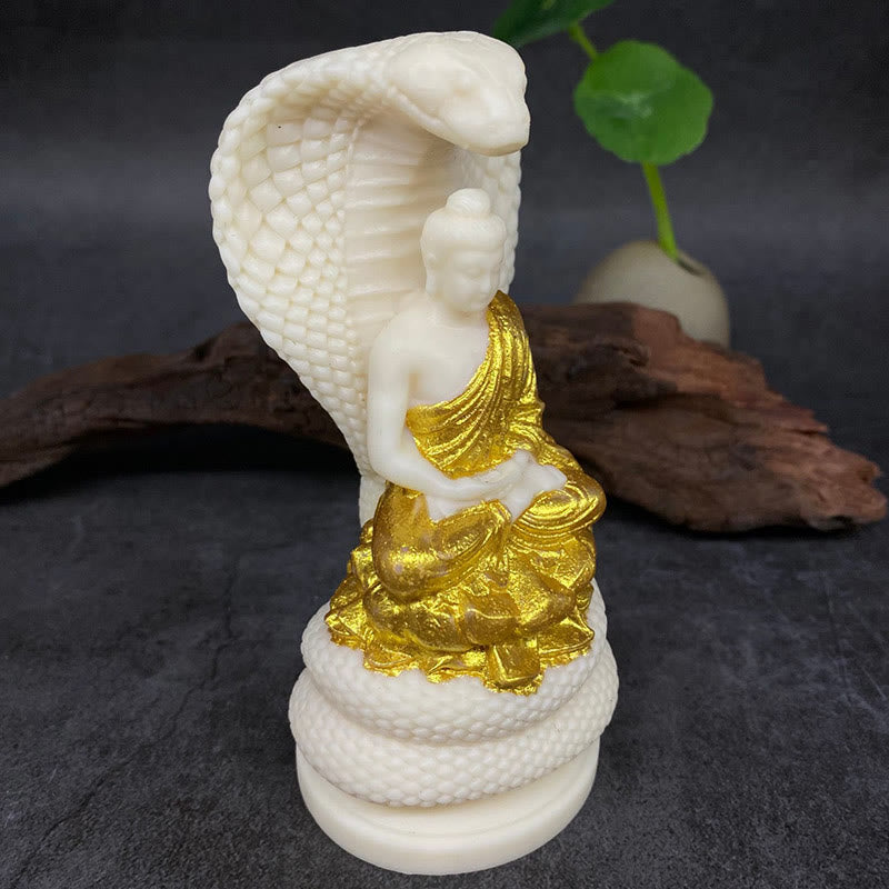Buddha Stones Tathagata Shakyamuni Serpente Loto Avorio Frutto Meditazione Statua Serenità Decorazione Casa