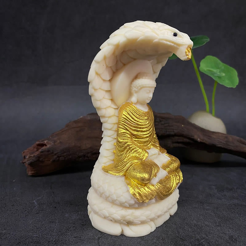 Buddha Stones Tathagata Shakyamuni Serpente Loto Avorio Frutto Meditazione Statua Serenità Decorazione Casa