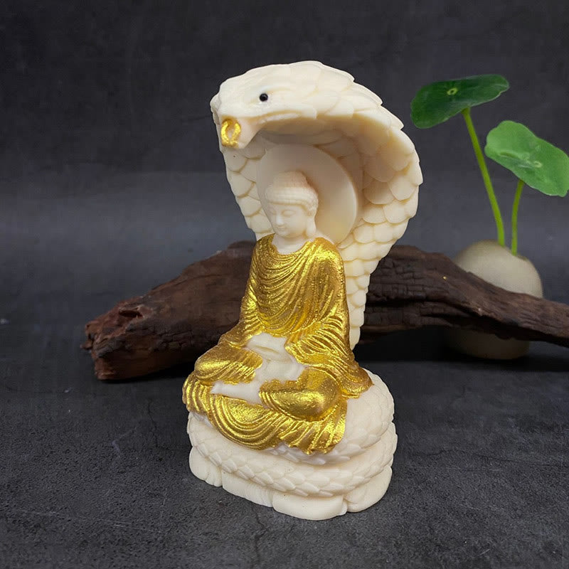 Buddha Stones Tathagata Shakyamuni Serpente Loto Avorio Frutto Meditazione Statua Serenità Decorazione Casa