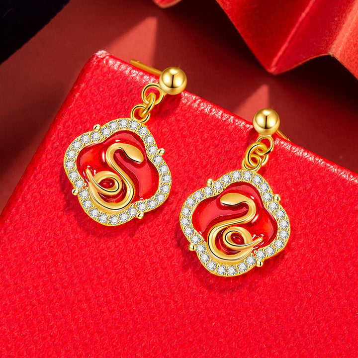 Orecchini Buddha Stones in argento sterling 925 con benedizione dell'anno del serpente