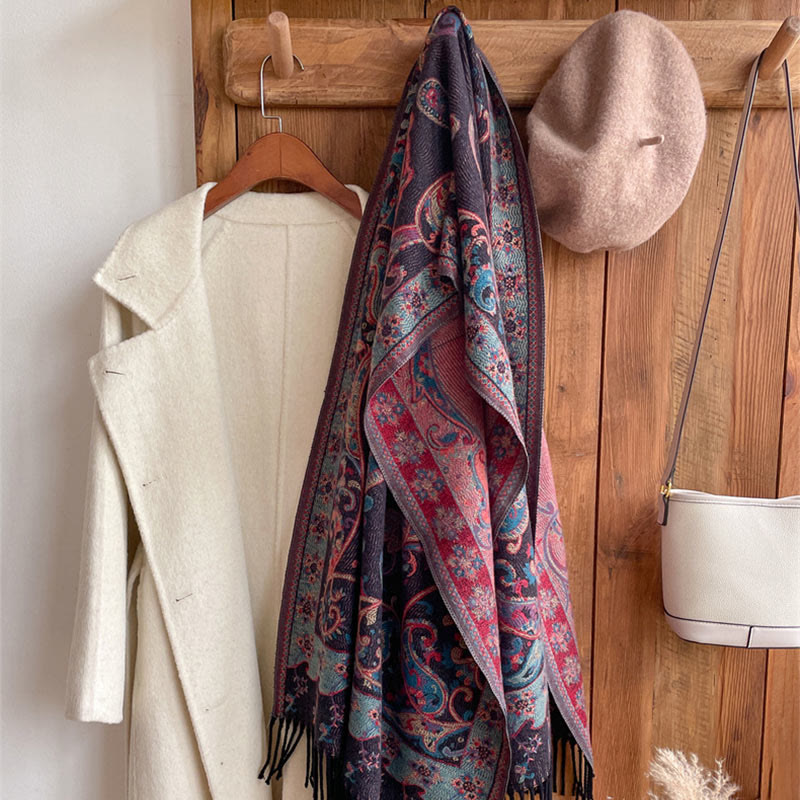 Scialle con nappa di fiori di anacardi tibetani Buddha Stones , autunno inverno, sciarpa da viaggio avvolgente - image 26