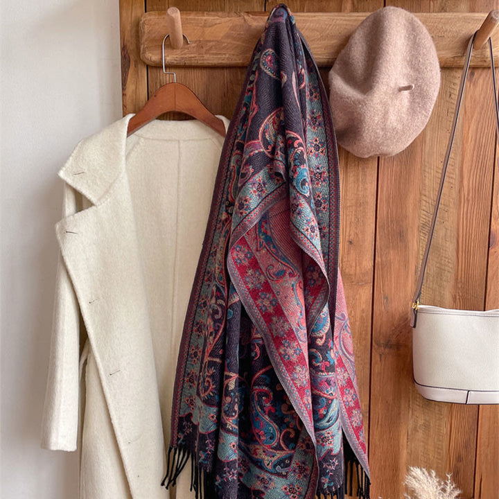 Scialle con nappa di fiori di anacardi tibetani Buddha Stones , autunno inverno, sciarpa da viaggio avvolgente - image 26