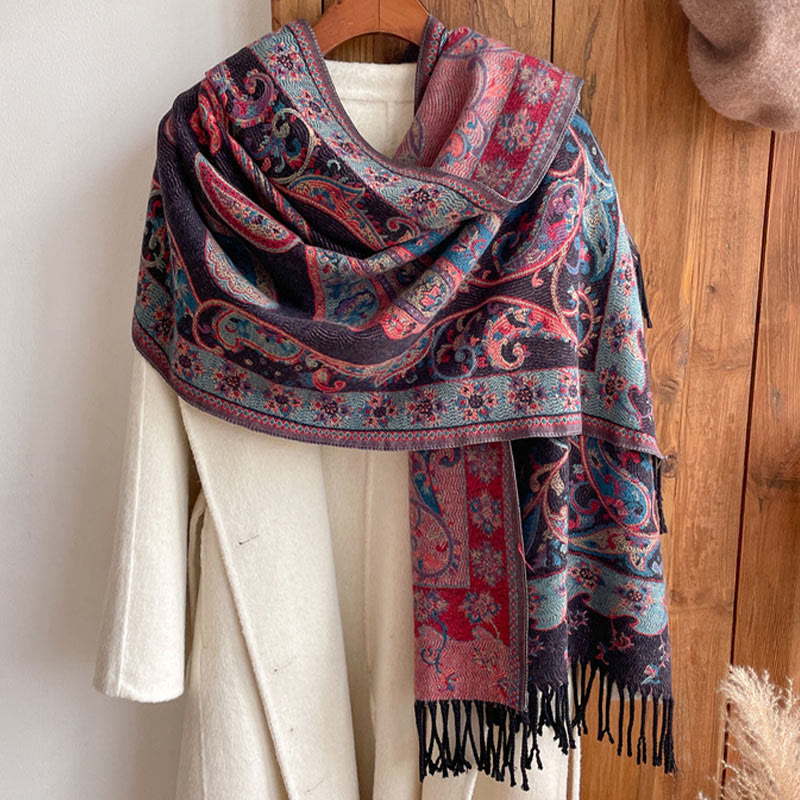 Scialle con nappa di fiori di anacardi tibetani Buddha Stones , autunno inverno, sciarpa da viaggio avvolgente - image 25