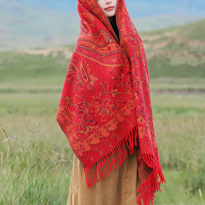 Scialle con nappa di fiori di anacardi tibetani Buddha Stones , autunno inverno, sciarpa da viaggio avvolgente - image 10