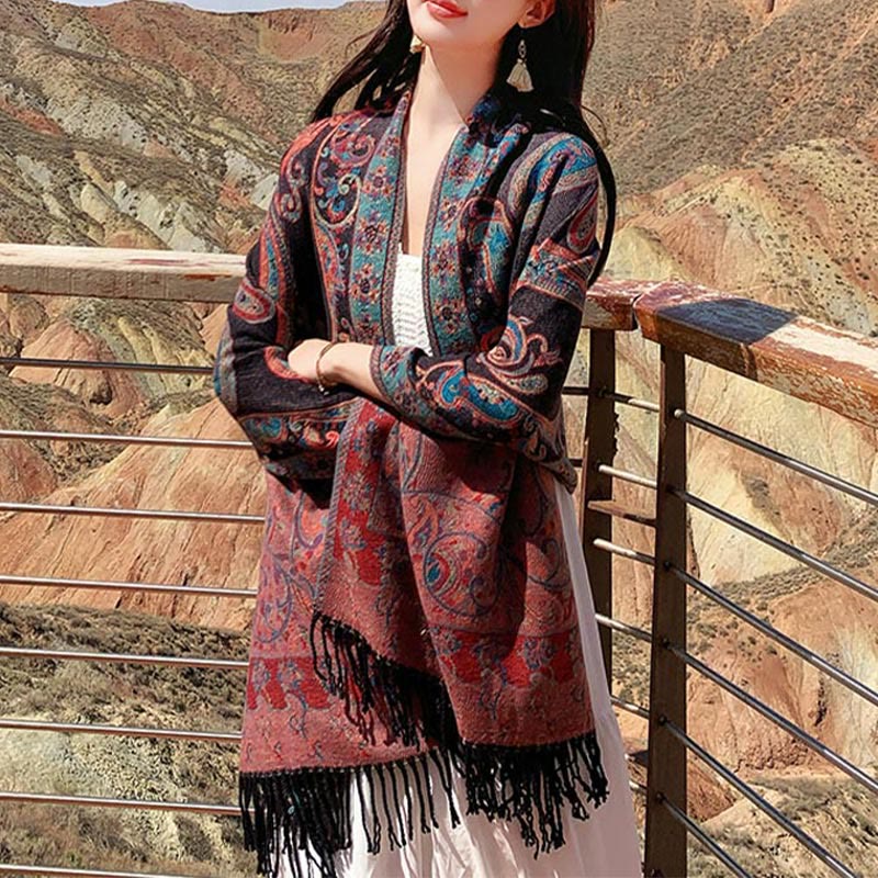 Scialle con nappa di fiori di anacardi tibetani Buddha Stones , autunno inverno, sciarpa da viaggio avvolgente - image 20