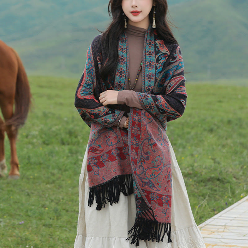 Scialle con nappa di fiori di anacardi tibetani Buddha Stones , autunno inverno, sciarpa da viaggio avvolgente - image 22